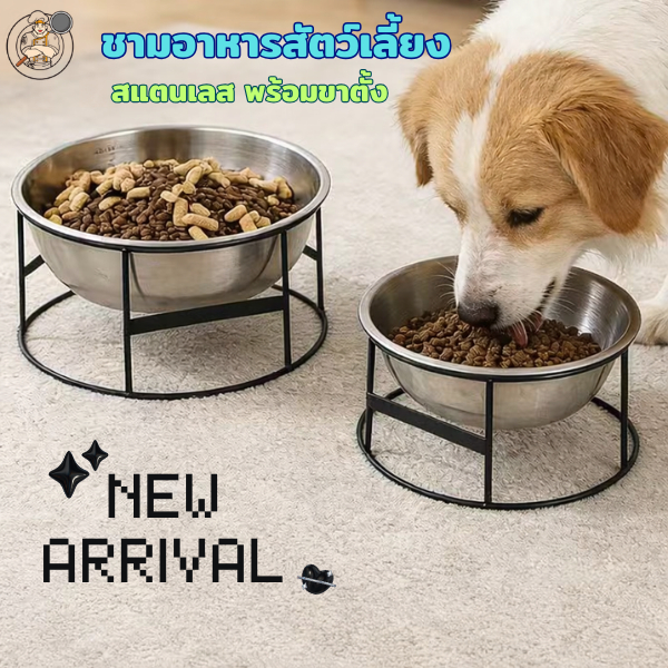 ชามอาหารสัตว์เลี้ยงสแตนเลส พร้อมขาตั้ง ชามอาหารสุนัข ชามข้าวแมว มี 2 ขนาดให้เลือก
