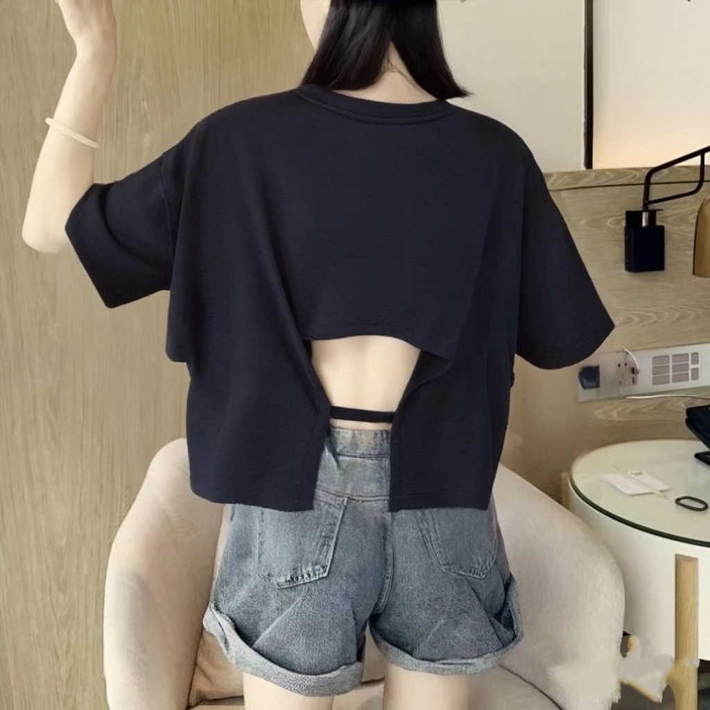 เสื้อครอปสาวอวบไซส์ใหญ่สวยๆ oversize เสื้อผ้าแฟชั่นวัยรุ่นน่ารัก เสื้อยืดเปลือยหลังผู้หญิงฤดูร้อนใหม่ ทรงหลวมสไตล์เกาหลี thumbnail 10