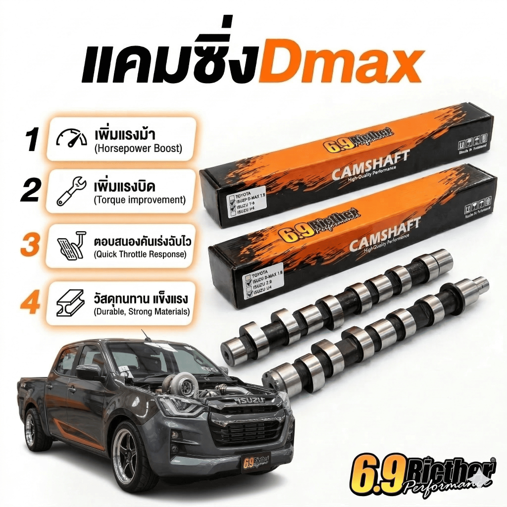 แคมชาร์ฟ 6.9ริกเตอร์ ตรงรุ่น ISUZU DMAX U1 2 3 4 ถึงU5 CAMSHAFT แคมซิ่ง ผ่อนชำระได้