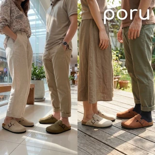 [ส่งฟรี]Poru รองเท้าทรงไบเก้นหุ้มหัวดีไซน์วินเทจ หนังกลับ พื้นนุ่ม ไซส์ 36-44