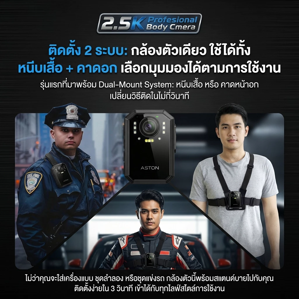 ASTON MOTO X กล้องติดอก กล้องติดหน้าอก Body Camera  กันน้ำIPX68 ใช้ต่อเนื่อง 9-10 ชม รับประกันสินค้า 1 ปี thumbnail 8