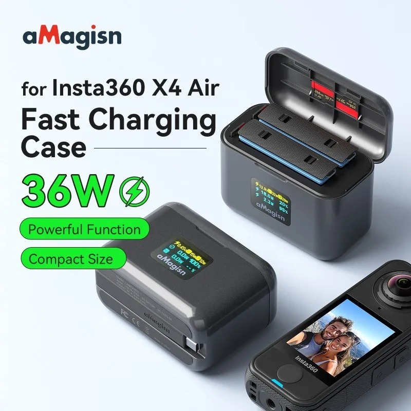 【🇹🇭 กรุงเทพฯ】aMagisn Insta360 X4 Air Fast Battery Charger Hub 36W for 2010mah battery PD3.0 Dual Slo