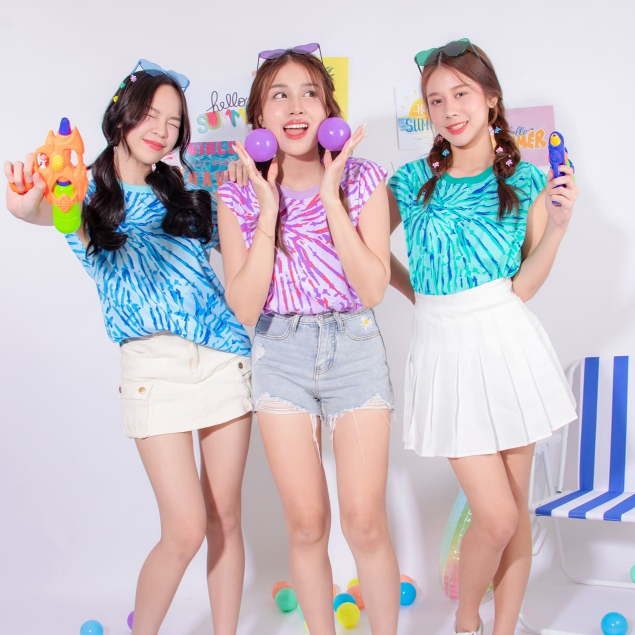 F3 เสื้อแขนกุดมัดย้อมผ้าพิมพ์ ลายหินอ่อน เนื้อผ้าคอตตอน ใส่สบาย