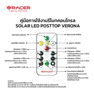 Racer(เรเซอร์) โคมไฟหัวเสา โซล่าเซลล์ 3 แสง รุ่น เวโรนา