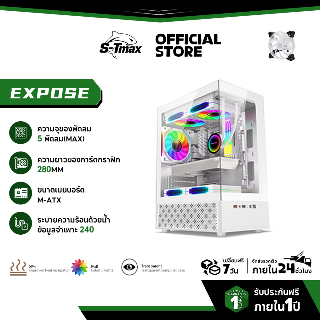 Computer Case M-ATX Panorama Tempered Gaming Case with RGB FAN เคสคอมพิวเตอร์ รับประกัน 1 ปี