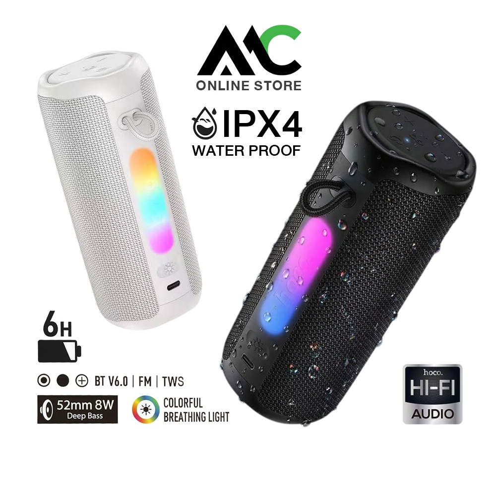 HOCO HC50 ลำโพงบลูทูธ BT 6.0 แบตอึด 6 ชั่วโมง เบสหนัก 8W ไฟ RGB กันน้ำ IPX4 รองรับ TWS ขนาดพกพา