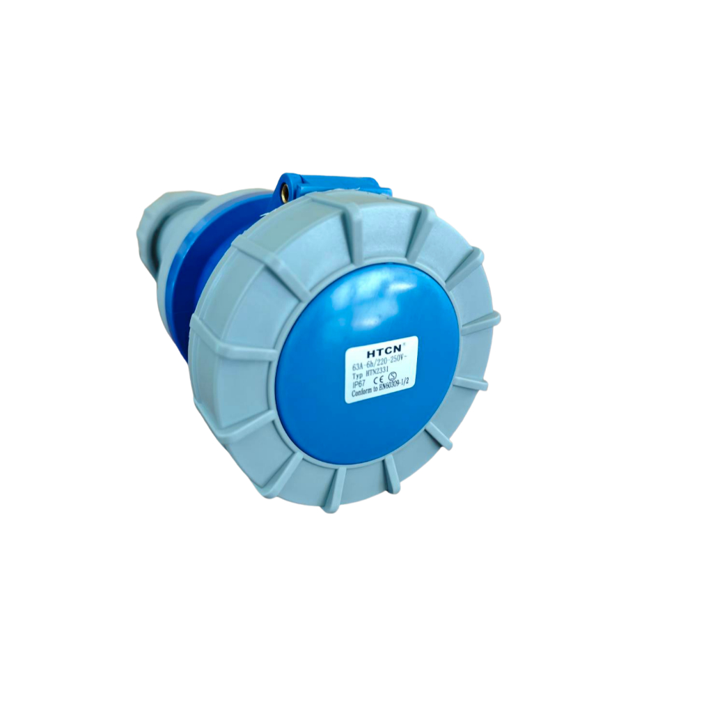 HTCN  รุ่น HTN2331 เต้ารับกลางทาง ปลั๊กพาวเวอร์ตัวเมีย (Connector) 63A 220-250V 3 ขา (3 Pin) IP67 กั