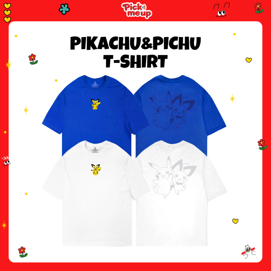 PickMeUp เสื้อยืดพิมพ์ลาย PIKACHU & PICHU