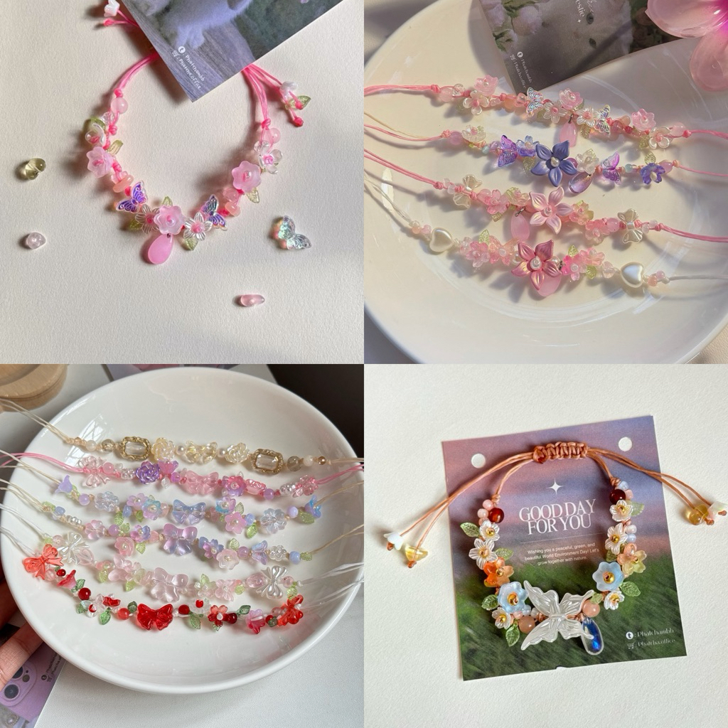 (รอเตรียมจัดส่ง2วัน🚀)กำไลเชือกเทียน กำไลข้อมือดอกไม้ งานลูกปัดแก้วนัวๆ🌷✨🤏🏻
