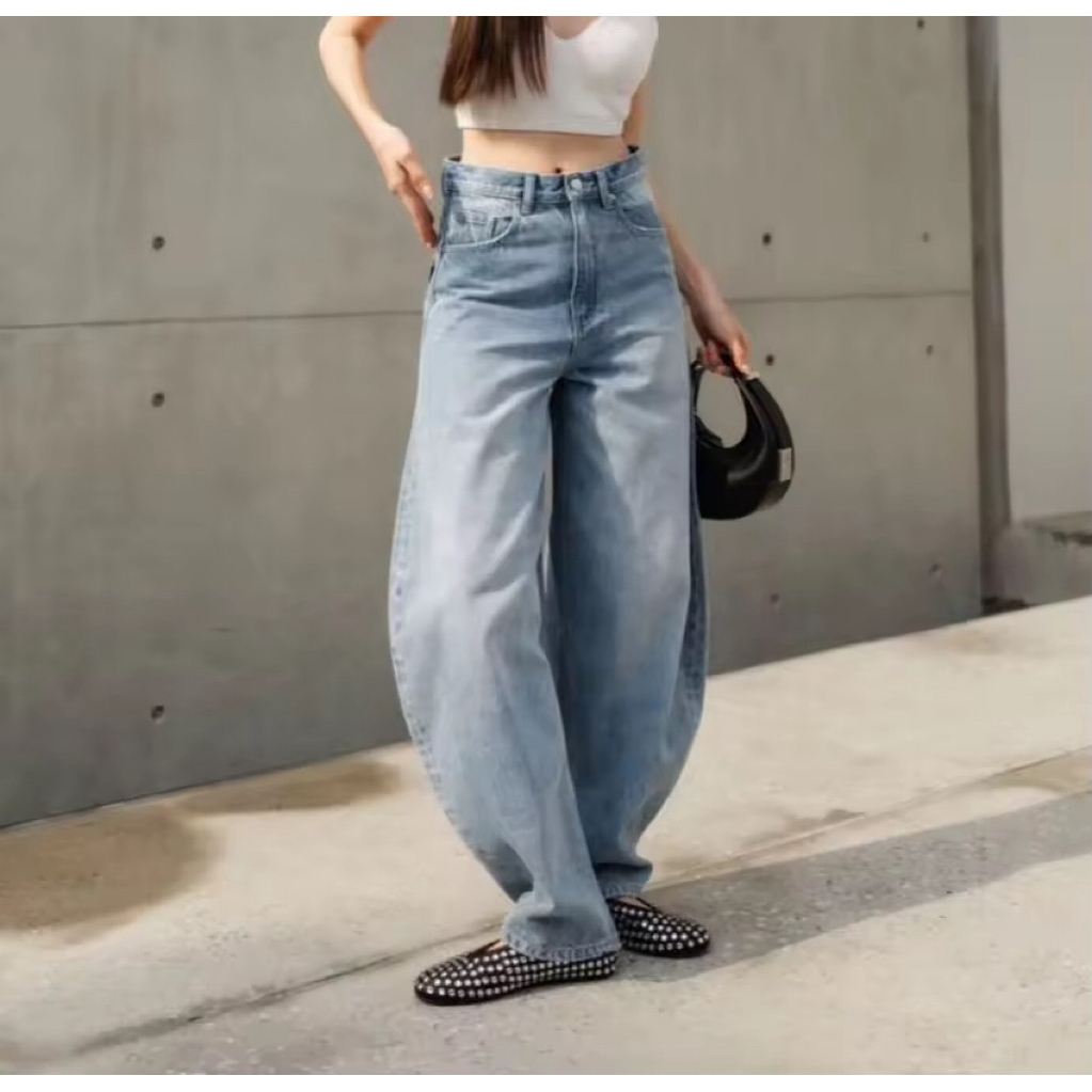 Wara Curved BARREL LEG jeans กางเกงทรงจินนี่