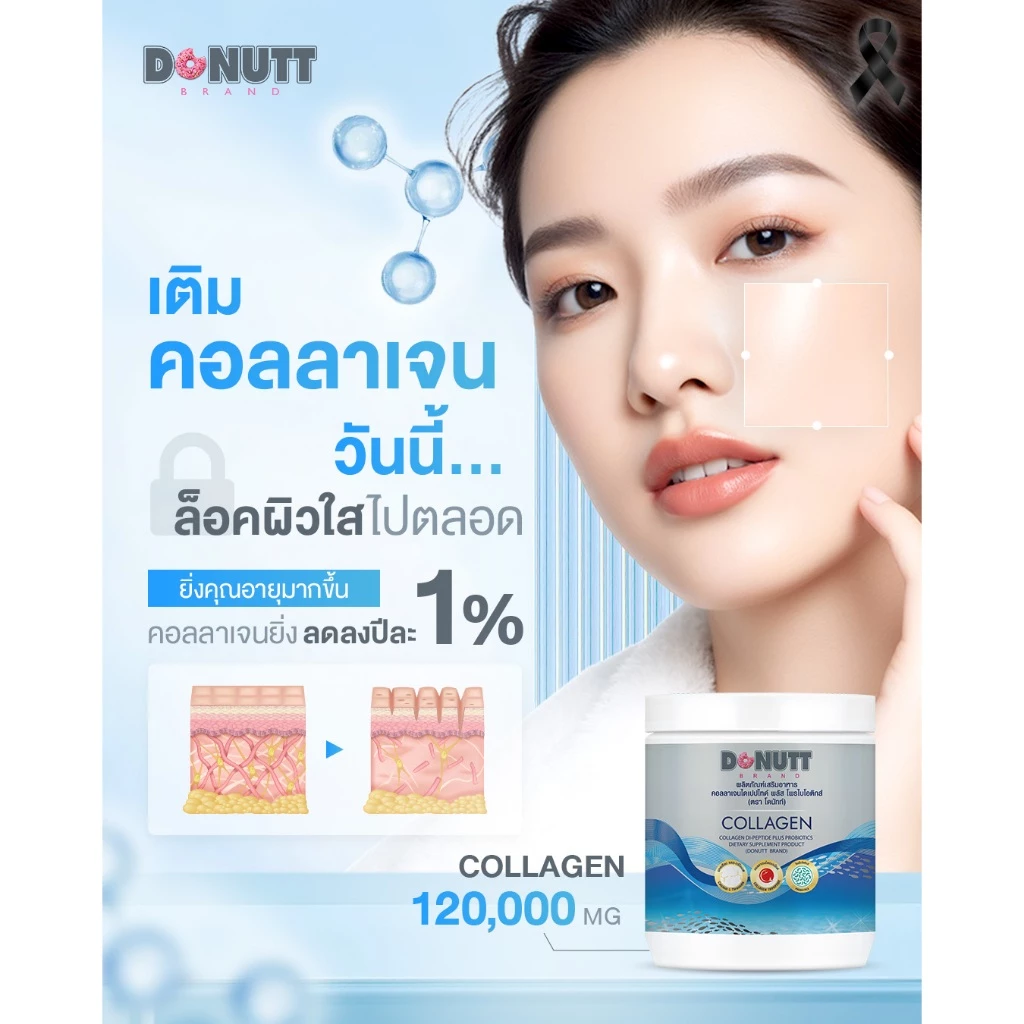 Donutt Brand บำรุงผิว ผิวชุ่มชื้น Donutt Collagen คอลลาเจนฯ พลัสโพรไบโอติกส์ 120g. (Set 10กระปุก) thumbnail 7