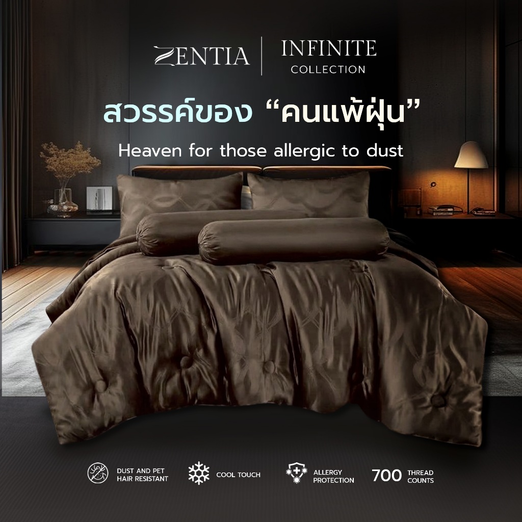 ZENTIA  ชุดผ้าปู + ผ้านวม ผ้าแพรพรีเมี่ยมทอลายริ้ว ลื่นเย็นสบายทุกสัมผัส กันไรฝุ่นรุ่น NC