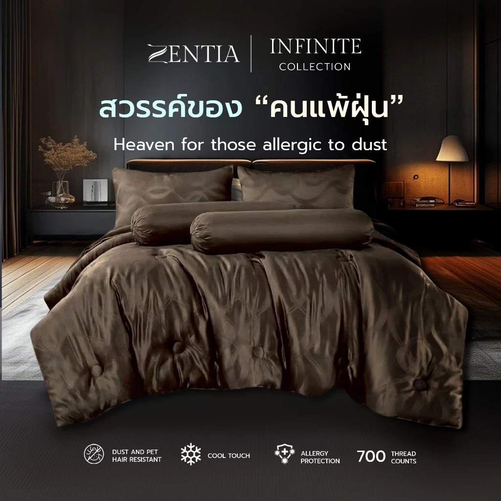 ZENTIA ชุดผ้าปู + ผ้านวม ผ้าแพรพรีเมี่ยมทอลายริ้ว ลื่นเย็นสบายทุกสัมผัส กันไรฝุ่นรุ่น NC