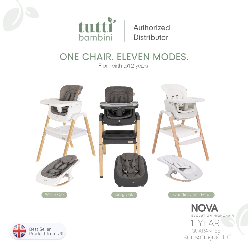 Tutti Bambini เก้าอี้ทานข้าว Nova Highchair ปรับได้ 11 แบบ ใช้ได้ตั้งแต่แรกเกิดถึง 12 ขวบ