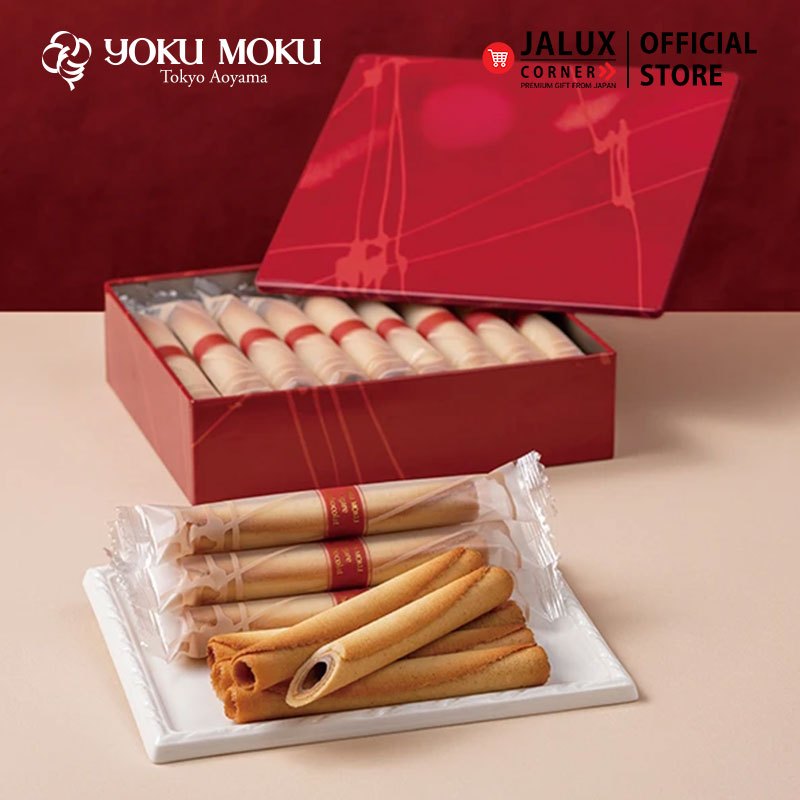 JALUX CORNER YOKU MOKU Cigare au chocolat ขนมคุกกี้เนยม้วนซิการ์สอดไส้ช็อกโกแลต กล่องเหล็ก 18 ชิ้น