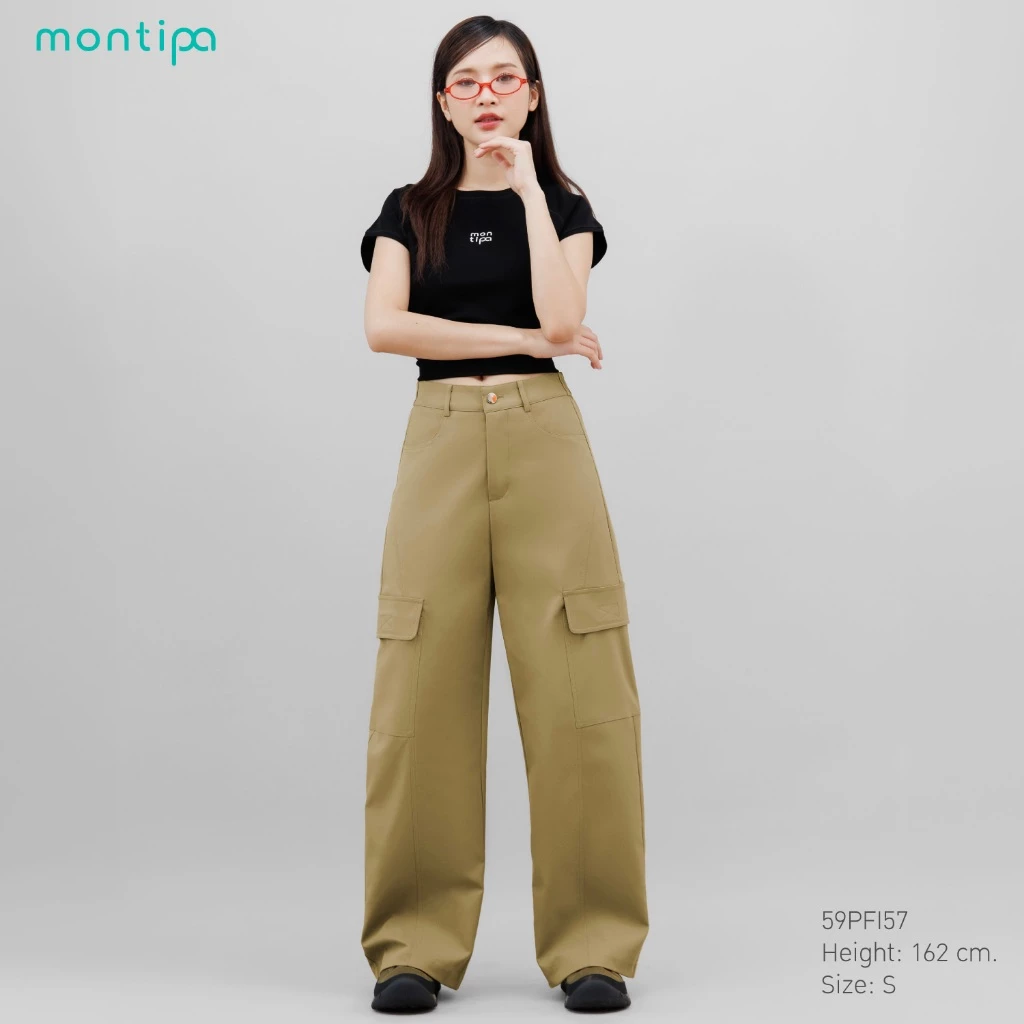 Montipa กางเกงทรงคาร์โก้ ซิปหน้า เอวยางยืดหลัง ผ้า Iron Free 59PFI57
