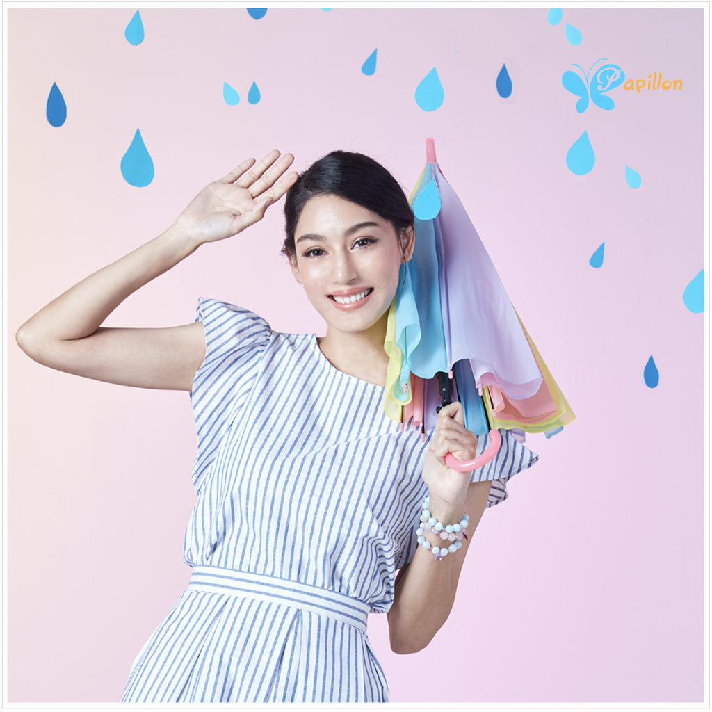 เสื้อแขนสั้นผู้หญิง[Papillon] Butterfly Top ปลายแขนระบาย ด้านหลังผ่ายาวมีกระดุม ผ้าCotton 100% ลายทาง (Blooming Season)