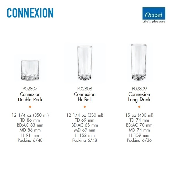 แก้ว Ocean Connexion Series Double Rock/Hi Ball/Long Drink - 1 แพ็ก 6 ใบ