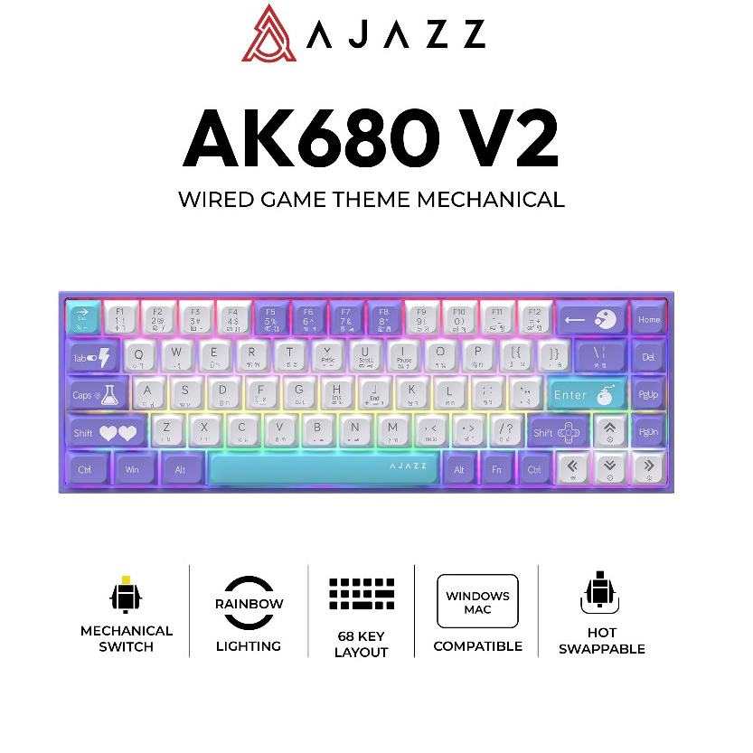 คีย์บอร์ดเกมมิ่ง Ajazz AK680 V2 Wired Game Theme Mechanical Gaming Keyboard รับประกัน 1 ปี