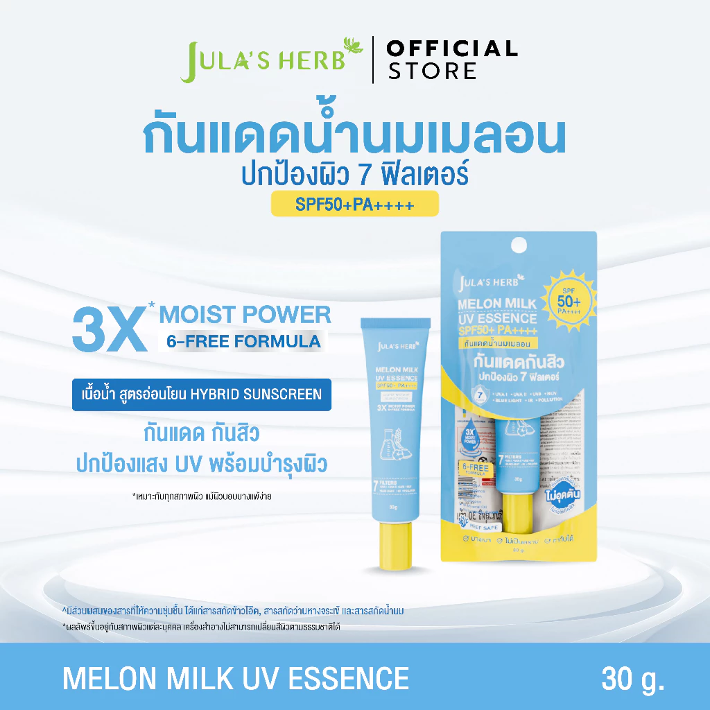 กันแดดนํ้านมเมลอน จุฬาเฮิร์บ 1 หลอด SENSITIVE SUNSCREEN สูตรอ่อนโยน