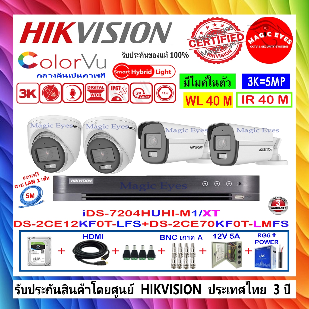 HIKVISION 3K COLORVU DS-2CE12KF0T-LFS,12KF0T-FS 2.8/3.6(2)+DS-2CE70KF0T-LMFS 2.8/3.6(2)+IDS-7204HUHI