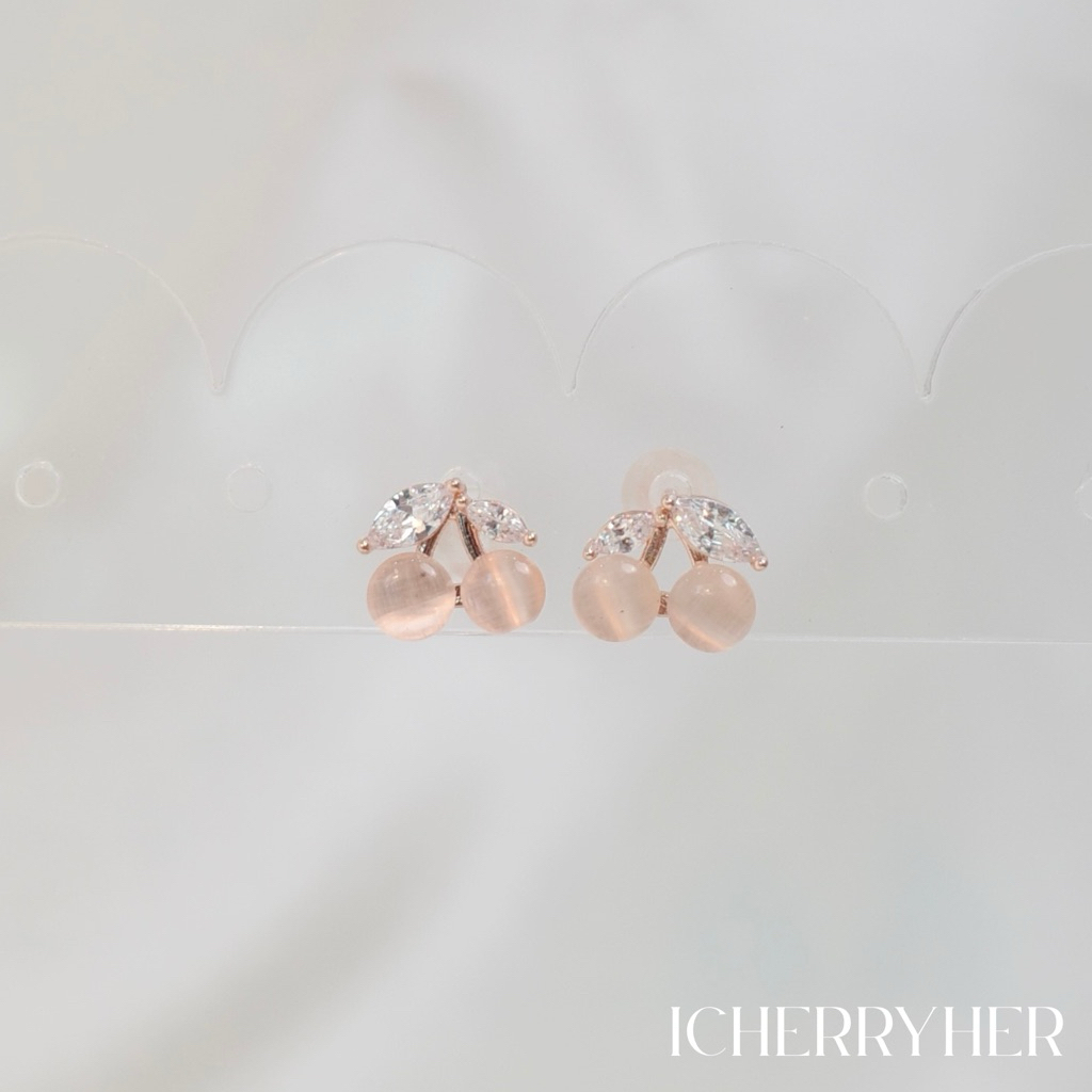 Icherryher - Cherry Diamond Pink Earrings (ต่างหู)