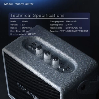 EasyandPerfect EP-WINDY 18W GLITTER PREMIUM ลำโพงบลูทูธพร้อมไมค์ 2 ชิ้น รับประกัน 1 ปี