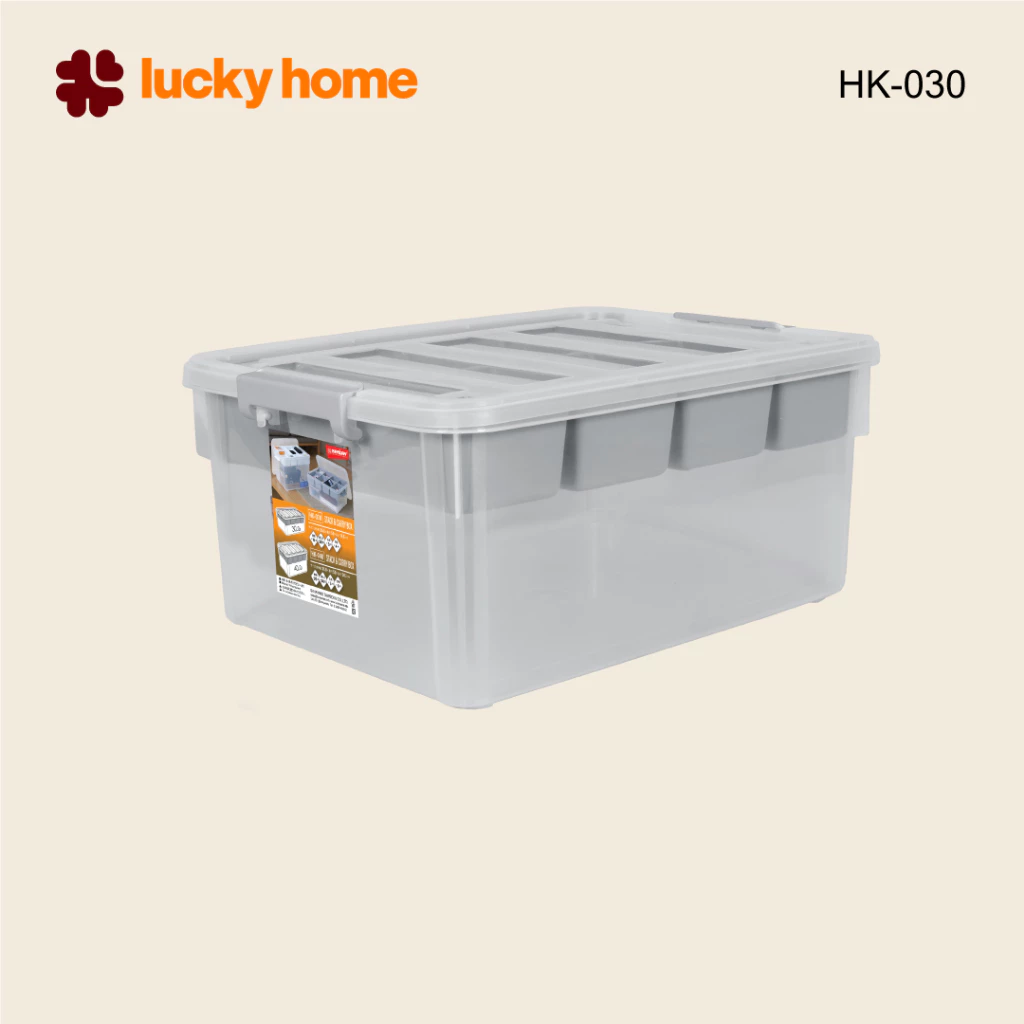 LUCKY HOME กล่องเครื่องมือมีฝาปิดพร้อมถาดแบ่งช่อง HK-030ขนาด ( กว้าง x ยาว x สูง ) : 36.8 x 50 x 19.8 cm (30L)