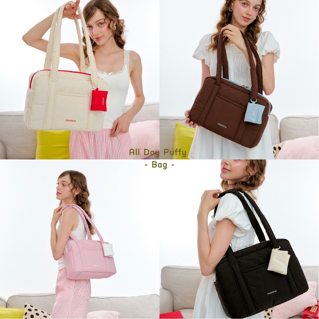 "พร้อมส่ง" All Day Puffy Bag 🌈 กระเป๋านุ่มนิ่มสะพายข้างกันน้ำ รองรับnotebook13นิ้ว ช่องใส่มือถือด้านข้าง (ฟรีmini pouch)