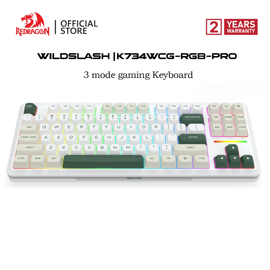 Redragon K734 แบบมีสาย + 2.4G + BT 87 คีย์ RGB PRO ปะเก็น Southfacting LED คีย์บอร์ดเครื่องกล