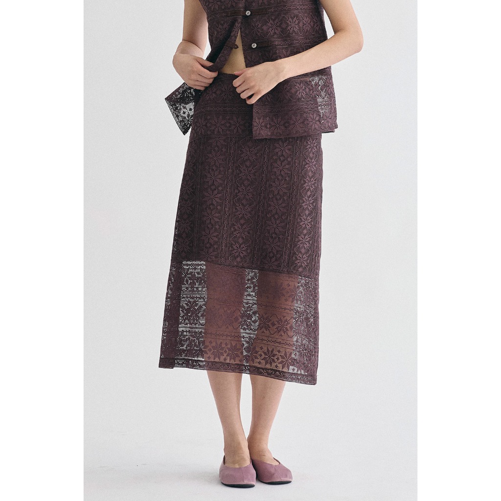 (new spring 26) (พร้อมส่ง) Perana กระโปรงลูกไม้ Linda Skirt (สีน้ำตาล cocoa brown)
