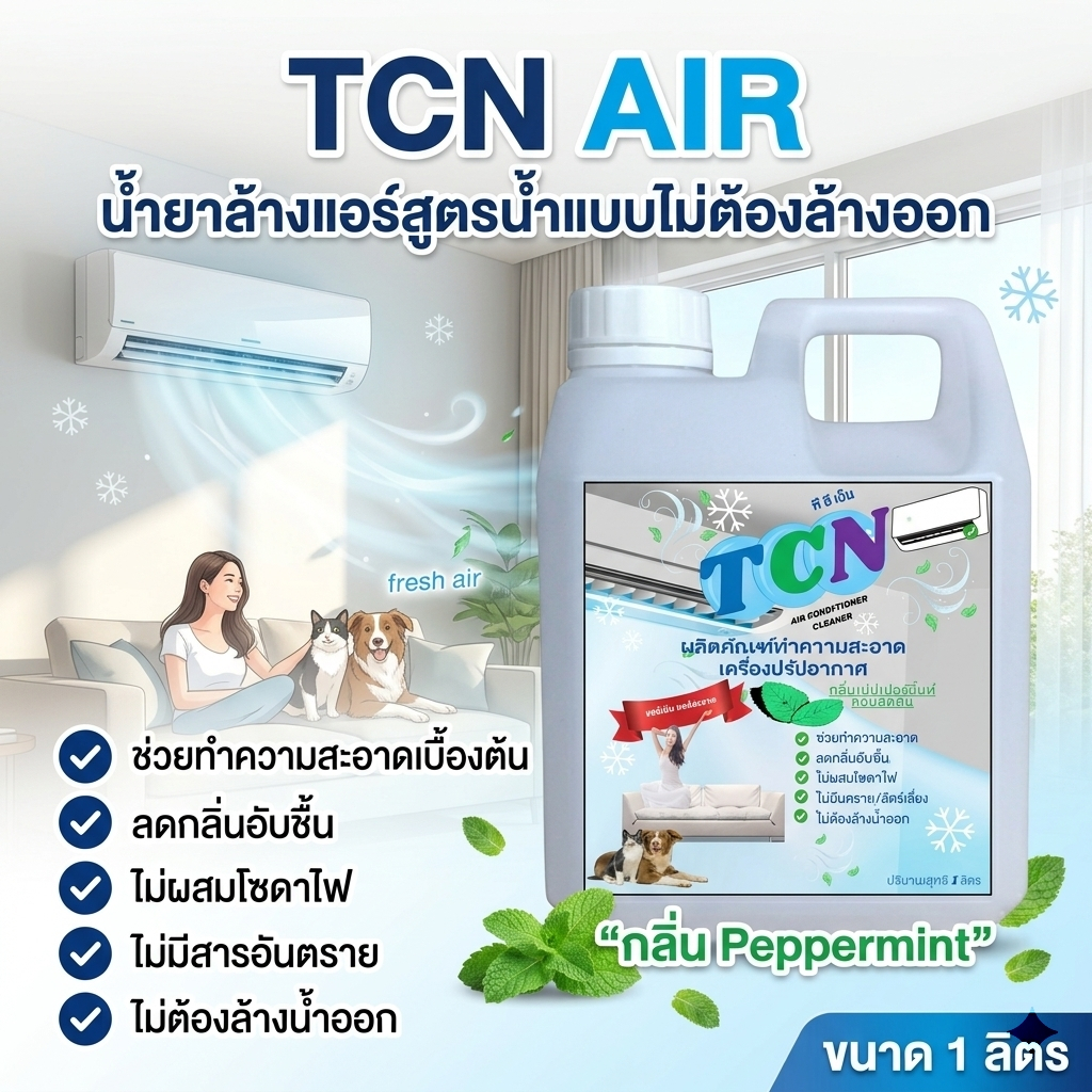 TCN AIR น้ำยาล้างแอร์ชนิดไม่ล้างน้ำตาม 3IN1 ช่วยทำความสะอาดเบื้องต้น ช่วยลดการสะสมของเชื้อโรค กลิ่นมิ้นท์