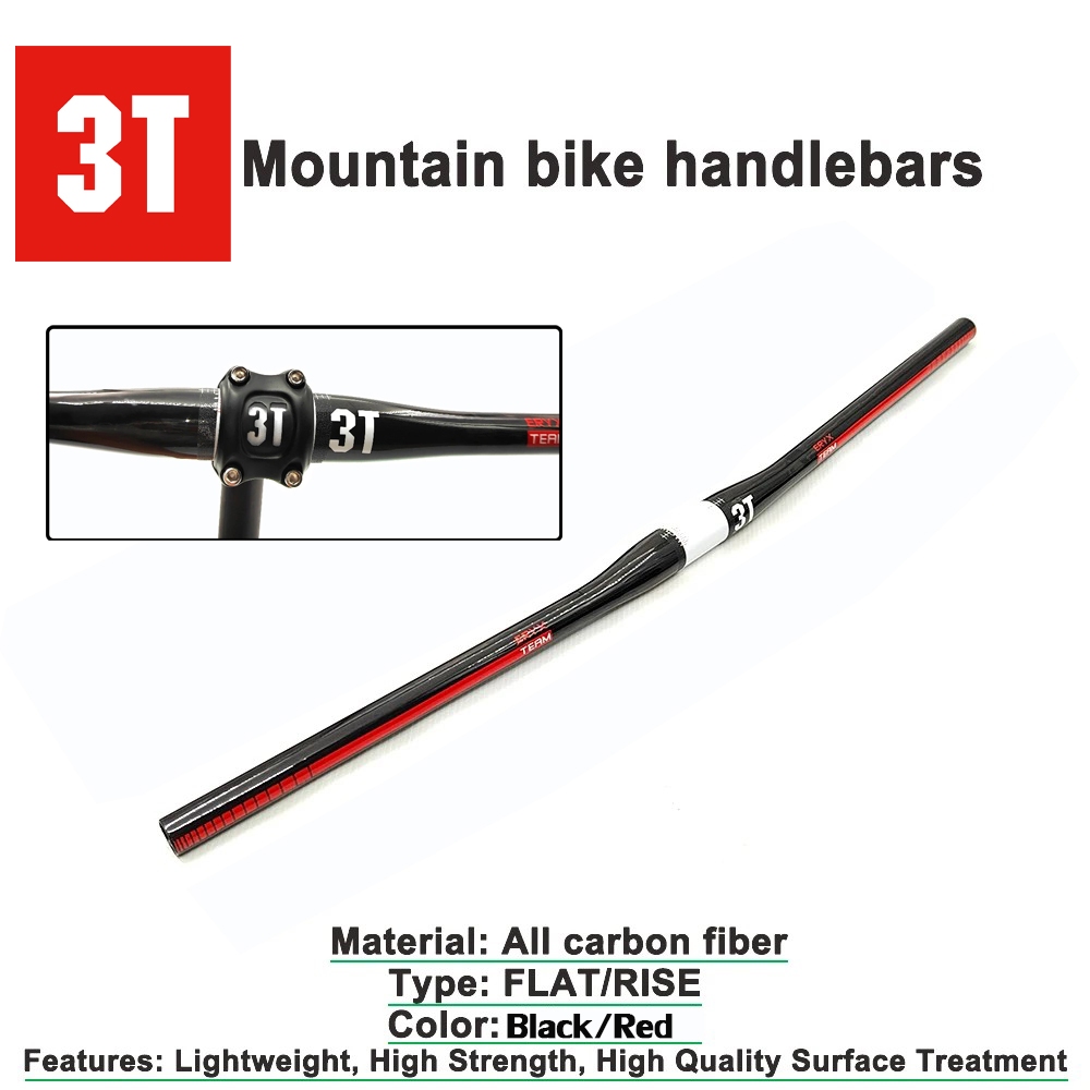 แฮนด์จักรยานเสือภูเขาคาร์บอนไฟเบอร์ 3T MTB ขนาด 31.8 มม.แบบตรงปีก 3.5° ผิวมันเงา3T MTB Carbon Fiber 