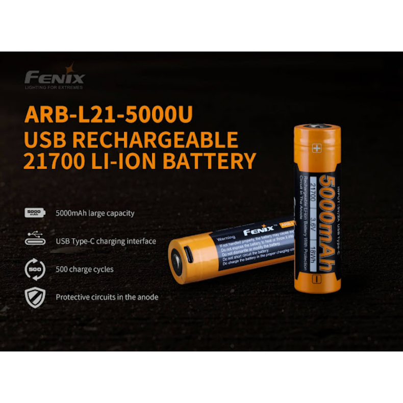 แบตเตอรี่ไฟฉาย Battery Li-on  Fenix  ARB L21-5000U มีพอร์ต    แบตแท้จากศูนย์ไทย