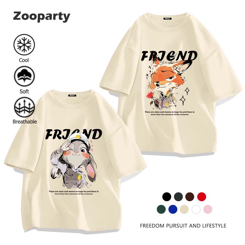 Zootopia ใหม่ เสื้อยืดคู่รัก ลายพิมพ์การ์ตูนน่ารัก ใส่สบาย ไม่หด เสื้อครอป(ส่งเร็ว จัดส่งจากไทย)