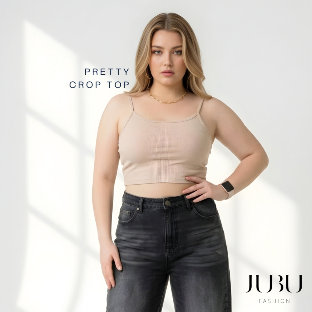 Pretty Crop Top (ไม่มีฟองน้ำ)เสื้อสายเดี่ยว เสื้อสาวอวบ ผ้าร่อง อก 34-46นิ้ว พร้อมส่ง#497