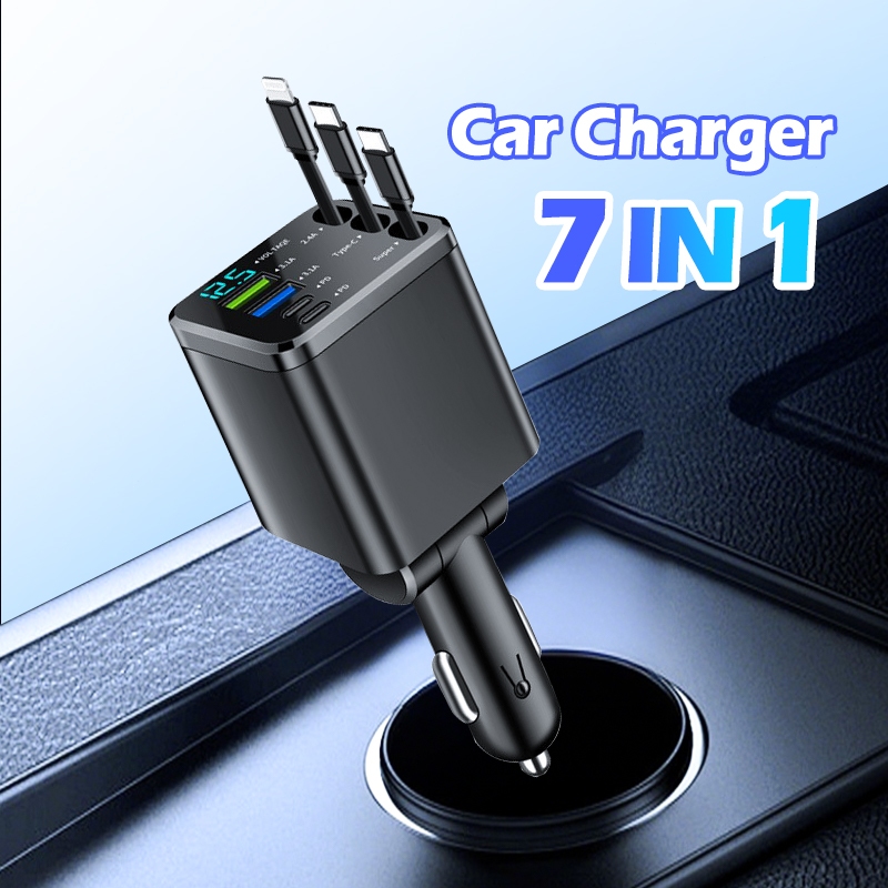 7 In 1 ที่ชาร์จในรถ แบบมีสาย หัวชาร์จเร็วในรถยนต์ ที่ชาร์จมือถือในรถ Car Charger