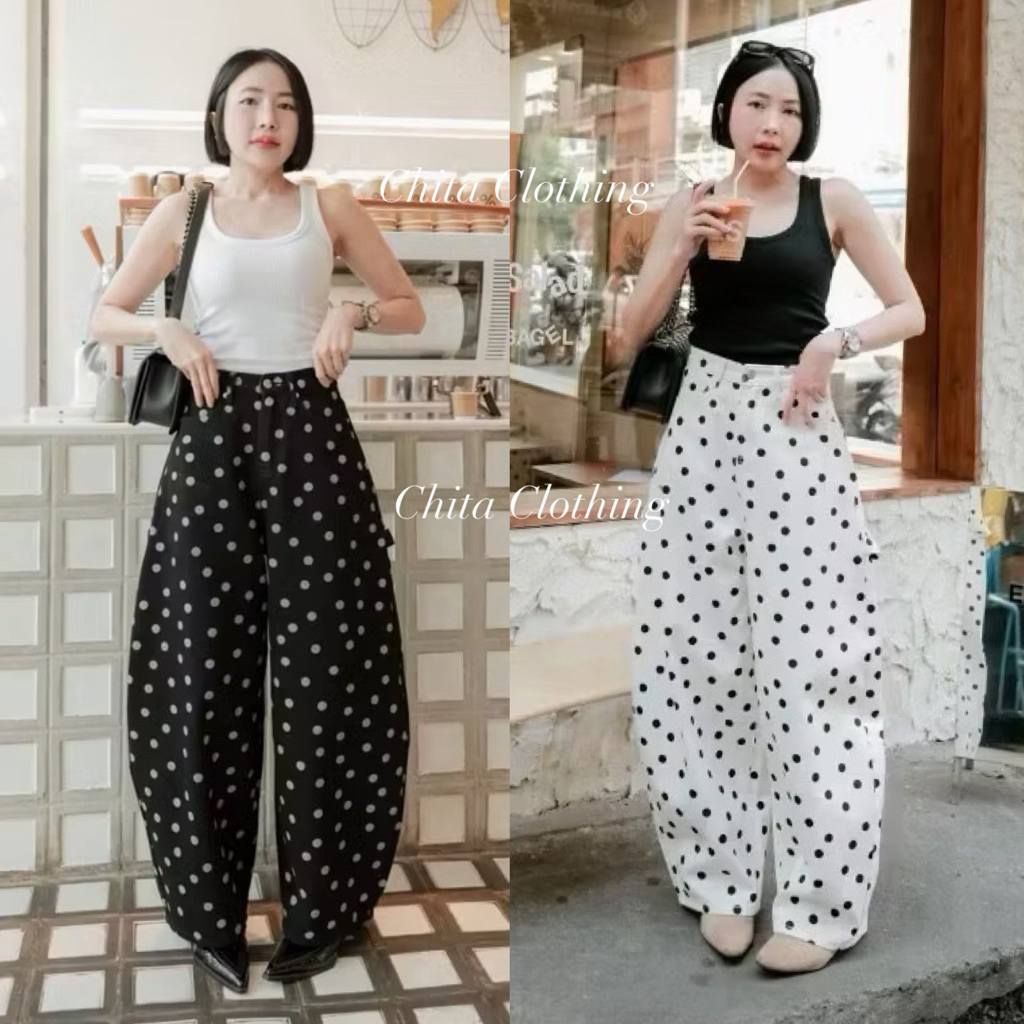 📍พร้อมส่ง📍🇰🇷FSY🇰🇷10961 Polka dots Baggy Jeans กางเกงยีนส์ขายาวลายจุดทรงโค้ง ลายpolka dots