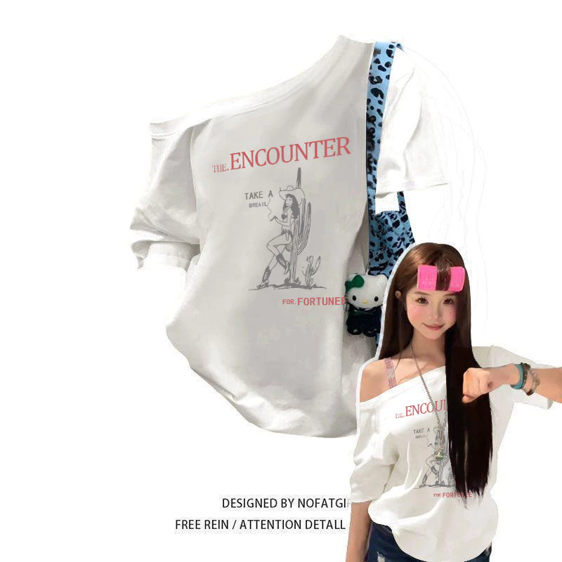 KKS🌺เสื้อปาดไหล่แขนสั้นผู้หญิง ใส่สบาย ผ้านิ่ม ทรงOversize เนื้อผ้านิ่ม สาวอวบใส่ได้ น่ารักละมุน "ENCOUNTER" 💖