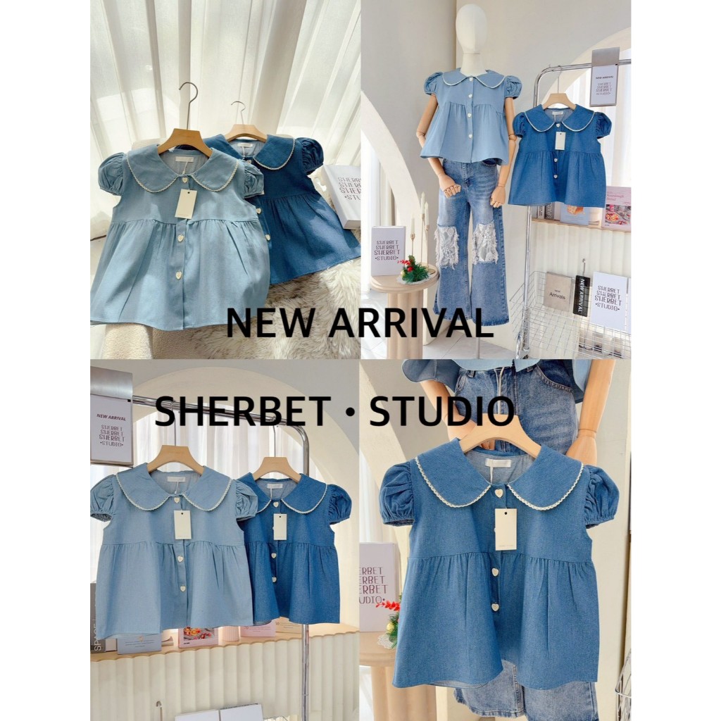 ป้าย Sherbet เสื้อยีนส์คอบัวแต่งลูกไม้ อก 38 นิ้ว ยาว 20 นิ้ว