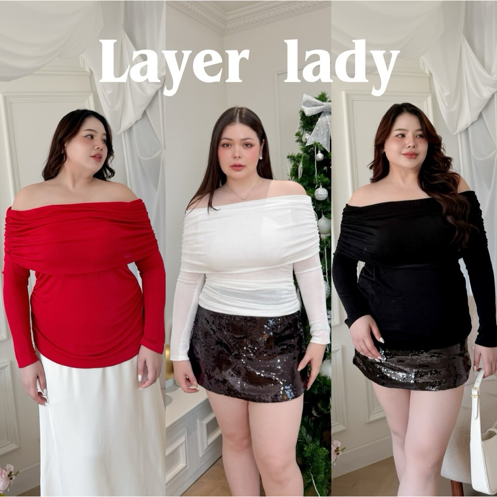Lady M | Layer lady เสื้อแขนยาวสาวอวบ ดีไซน์เปิดไหล่ เข้ารูปแนบเนื้อยั่วๆ แซ่บๆ ใส่ดินเนอร์ เที่ยว ปาร์ตี้
