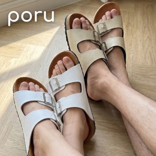 [ส่งฟรี]PORU รองเท้าแตะวินเทจ 2 ตอน หนังนุ่มใส่สบาย ปรับระดั…