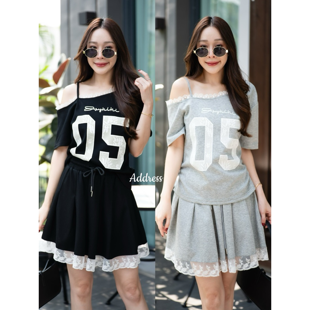 🌈🌿🌼🌸🌺🖤🩶🇰🇷Cotton Rim Lace OFS Screen Top&Pleat Rim lace Short Skirt Set