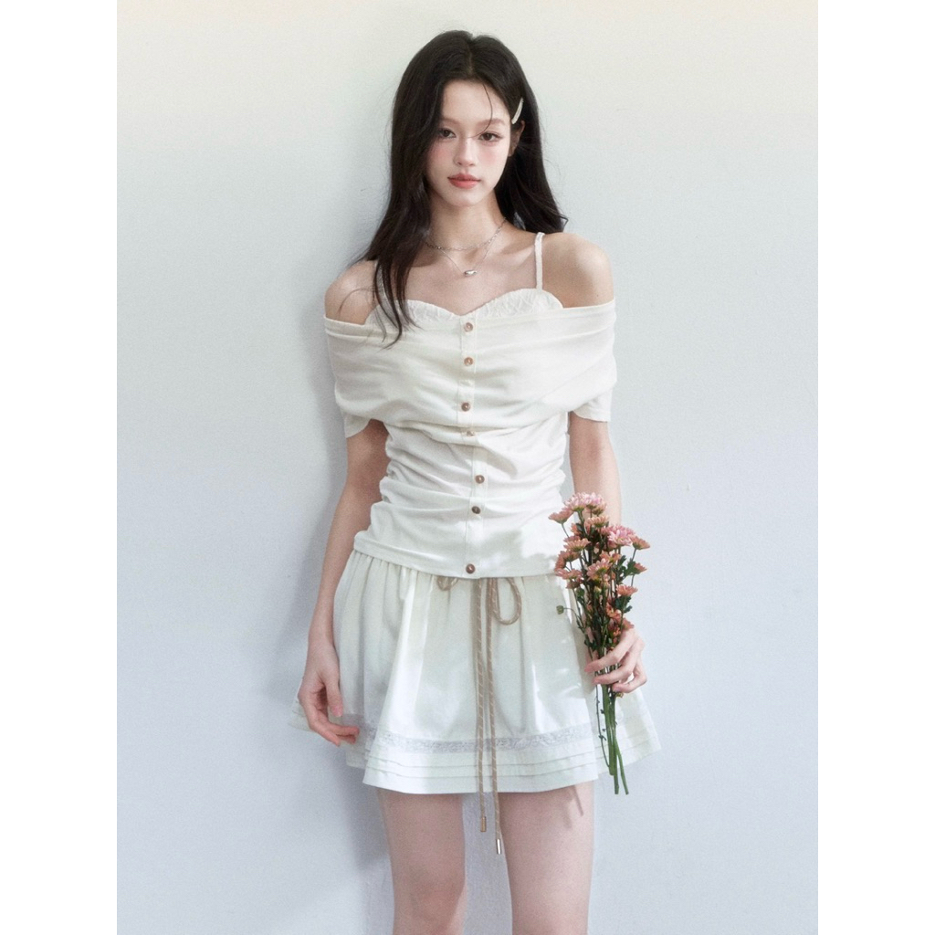 fragile heart Lyocell skin-friendly jacquard off-shoulder top and skirt