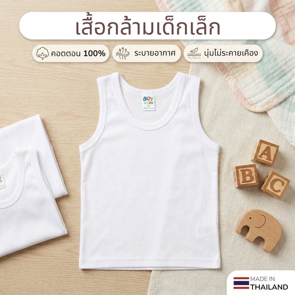 เสื้อกล้ามเด็กสีขาวโอโม่ 🤍 ผ้าดี ไม่ย้วย ไซส์เยอะ ราคาประหยัด สบายกระเป๋า!