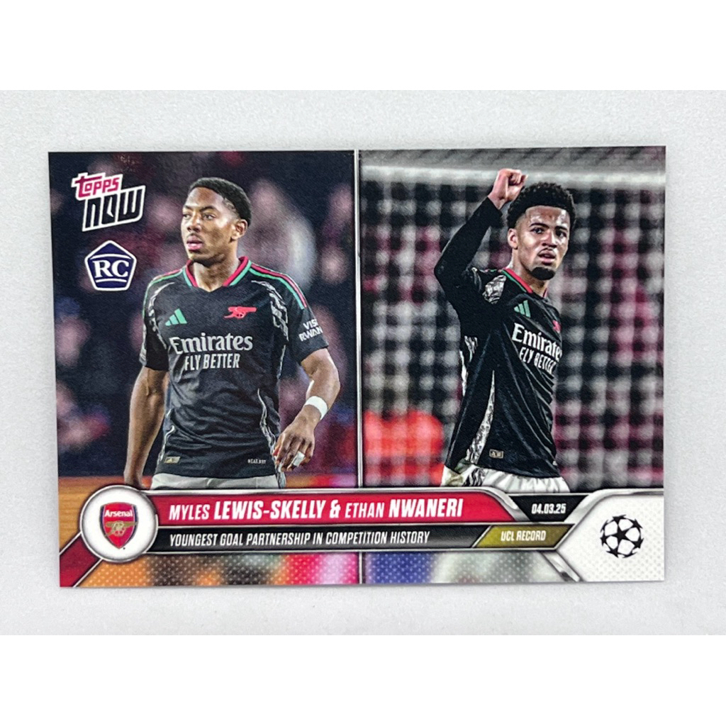 การ์ดฟุตบอล Topps Now 2025 Myles Lewis-Skelly & Ethan Nwaneri (RC) Arsenal #114