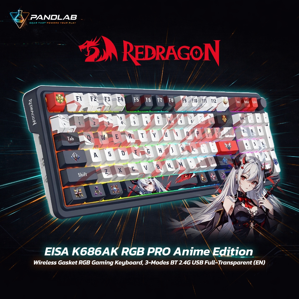 WIRELESS KEYBOARD (คีย์บอร์ดไร้สาย) REDRAGON EISA K686 PRO LINEAR SWITCH RGB EN - ANIME-RED (K686AK-