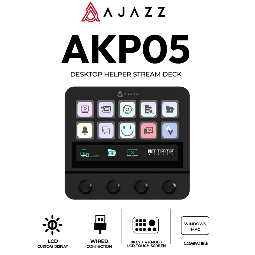 อุปกรณ์เสริมเดสก์ท็อป Ajazz AKP05 Desktop Helper with 10Key+4 Knob+LCD Touch Screen Tab Stream Dock 