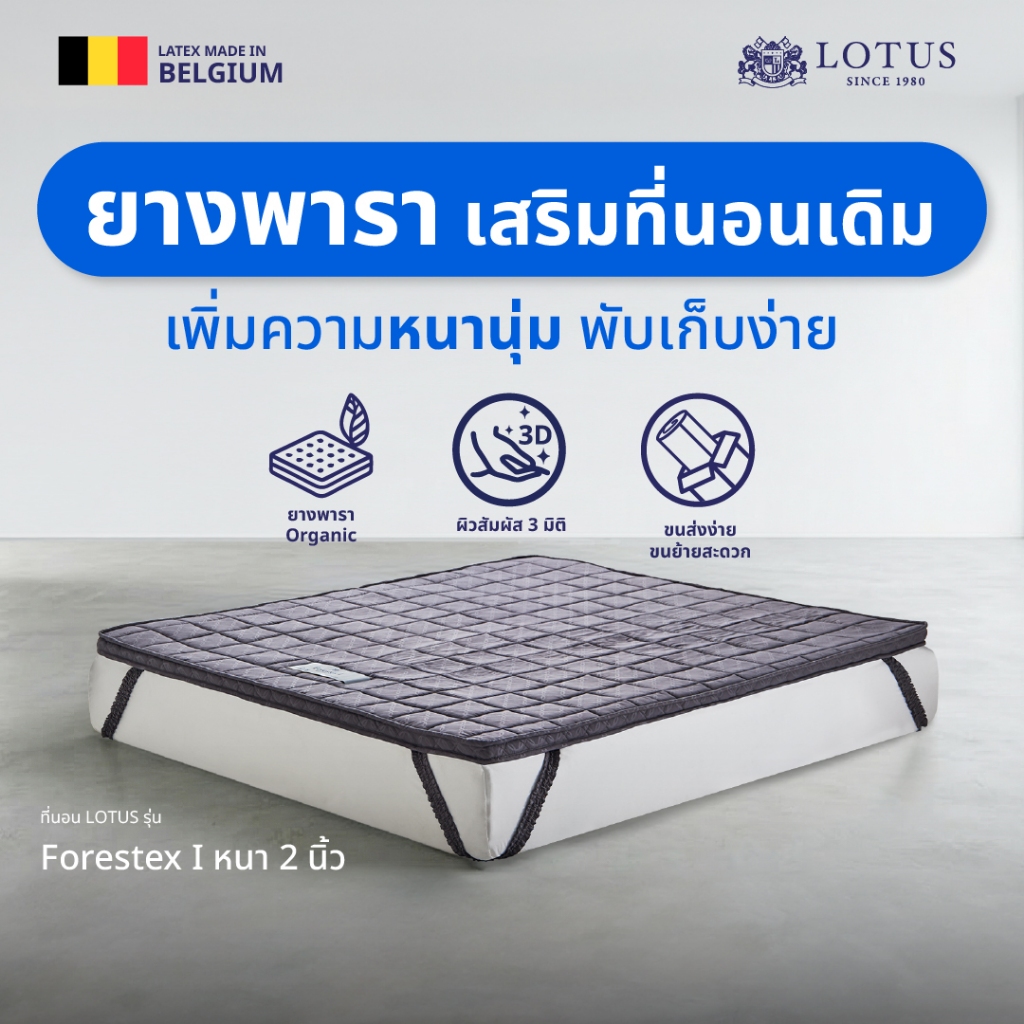 Lotus ที่นอนยางพารา รุ่น Forestex I นุ่มสบาย เสริมที่นอนเดิม เพิ่มความหนานุ่ม พับเก็บง่าย สี Dark Gray หนา 2 นิ้ว ส่งฟรี