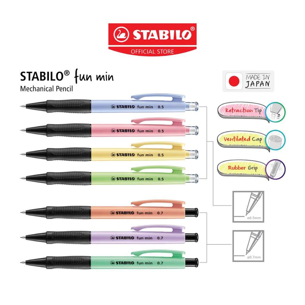 STABILO ชุดดินสอกด fun min ขนาดไส้ 0.5 และ 0.7 มม. พร้อมไส้ดินสอ